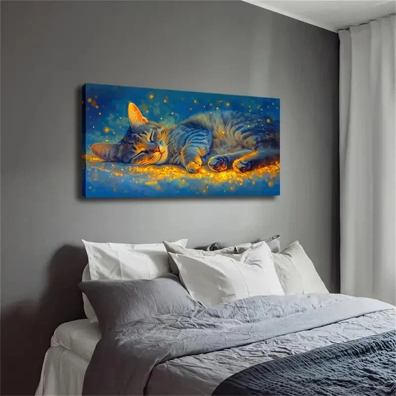 A Cat Lying On The Ground Wall Art Canvas Office Home Room Framed 120x60cm