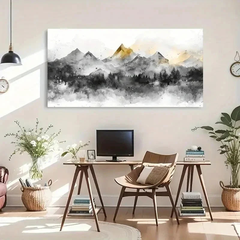 Colored Peaks Golden Peak Wall Art Canvas Office Home Room Framed 120x60cm