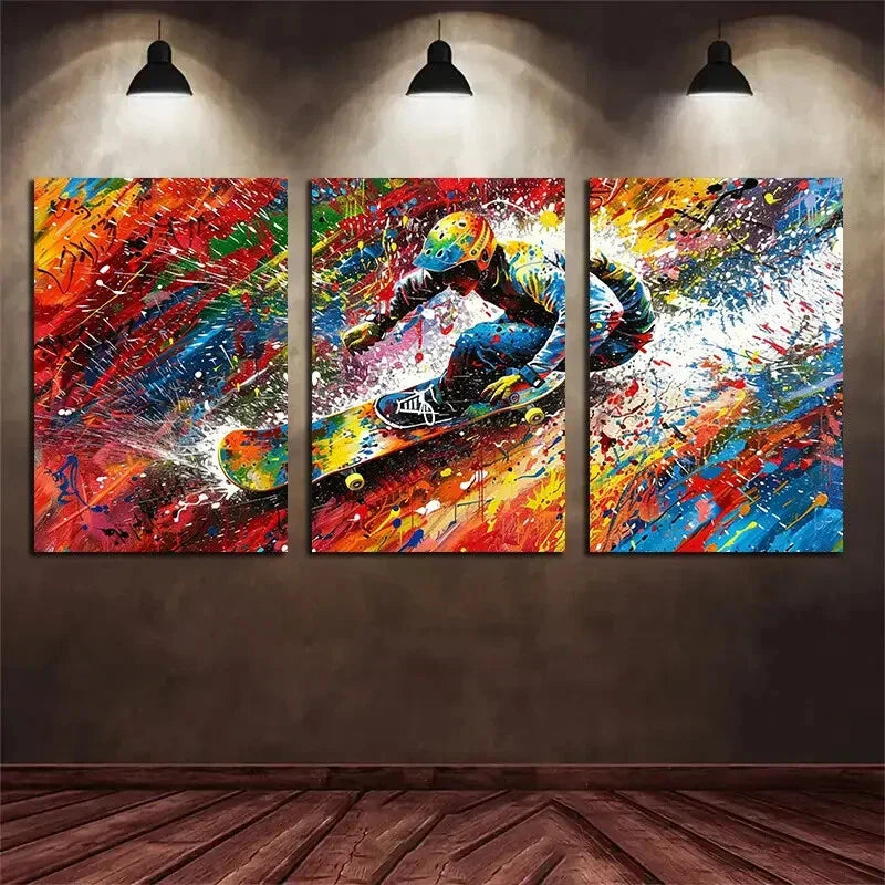3pcs Skateboard Graffiti Colourful Painting Metal Print Ready to Hang Art