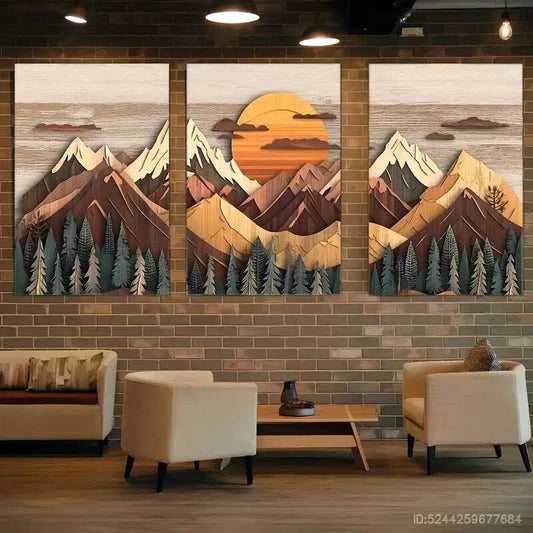 3pcs Sunset Snow Capped Peaks Pine Forests Wall Art Set Canvas Framed 40x60cm - High Quality Print 100% Australian Made Wall Canvas Ready to Hang
