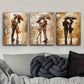 3pcs A couple is strolling in the rain Metal Print Ready to Hang Art