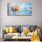 Serene Floral Coastal Scene Wall Art Canvas Office Home Room Framed 80x45cm
