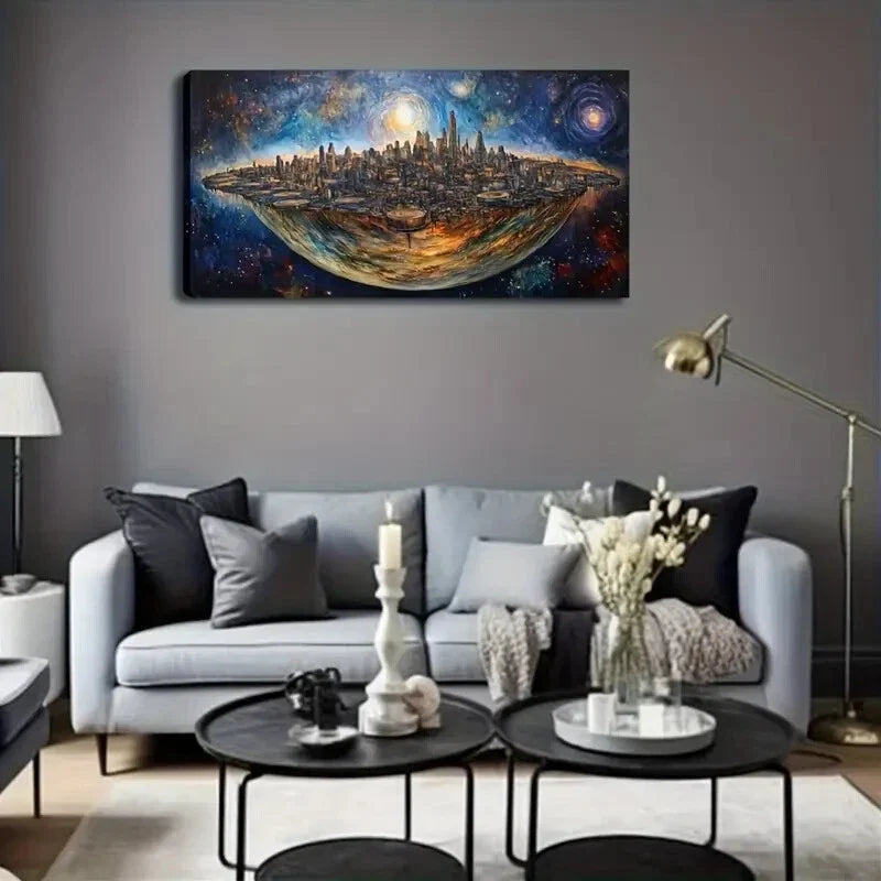 Vibrant Skyline and Celestial Wall Art Canvas Office Home Room Framed 120x60cm