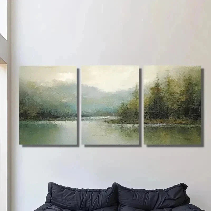3pcs Rural River Landscape Painting Wall Art Set Canvas Framed 40x60cm - High Quality Print 100% Australian Made Wall Canvas Ready to Hang