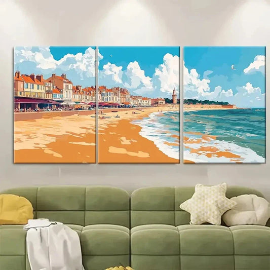 3pcs France Coastal Beach Unique Metal Print Ready to Hang Art