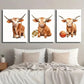 3pcs Cow Baseball Football Basketball Wall Art Set Canvas Framed 40x60cm - High Quality Print 100% Australian Made Wall Canvas Ready to Hang