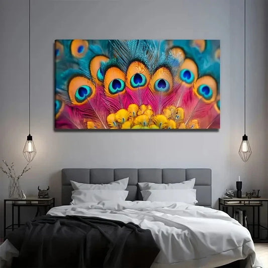 Feathers Peacock Feather Wall Art Canvas Office Home Room Framed 120x60cm