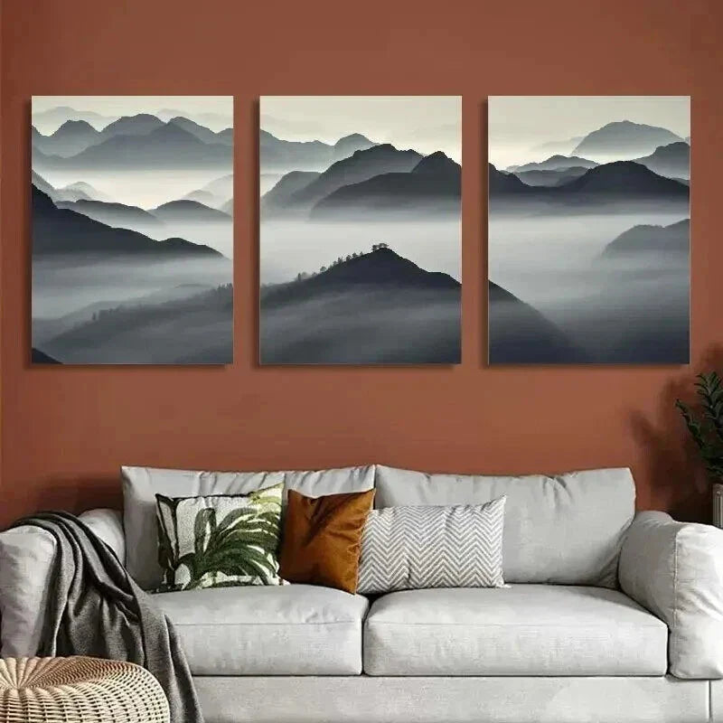 3pcs Ales Krivec Mountain Layers Decor Wall Art Set Canvas Framed 40x60cm - High Quality Print 100% Australian Made Wall Canvas Ready to Hang