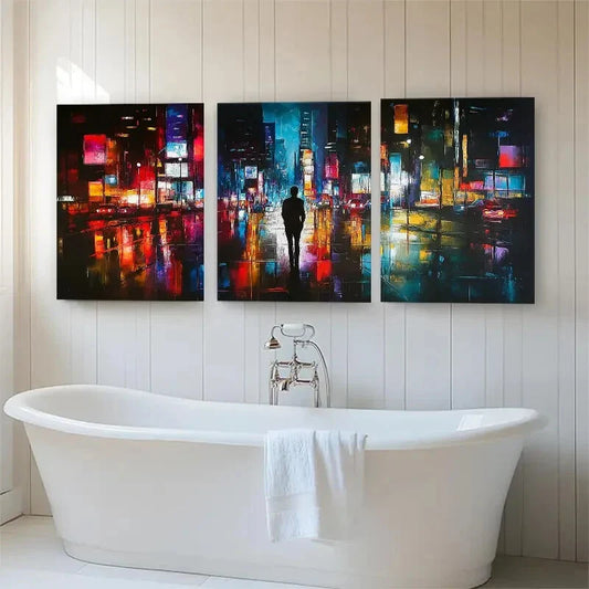 3pcs City Nightscape Abstract Reflection Perfect Wall Art Set Canvas Framed 40x60cm - High Quality Print 100% Australian Made Wall Canvas Ready to Hang