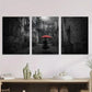 3pcs Red Umbrella Modern Black & White Metal Print Ready to Hang Art