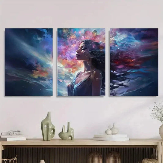 3pcs Vibrant Nebula Background, Metal Print Ready to Hang Art