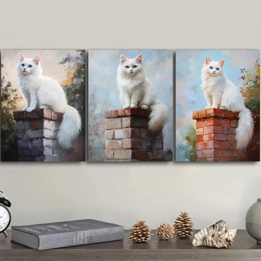 3pcs White Rag Doll Cat Contemporary Style Metal Print Ready to Hang Art