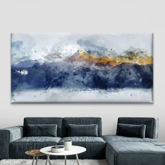 Blue & Green Abstract Nature Wall Art Canvas Office Home Room Framed 80x45cm