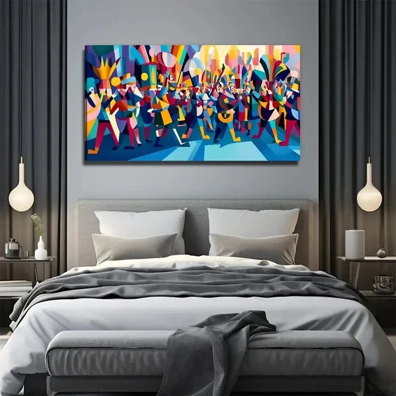 A Group Of Dancing People Wall Art Canvas Office Home Room Framed 80x45cm