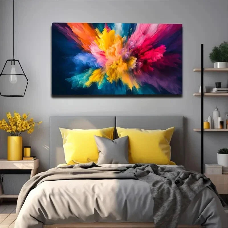 A Colorful Smoke Effect Scatter Wall Art Canvas Office Home Room Framed 120x60cm