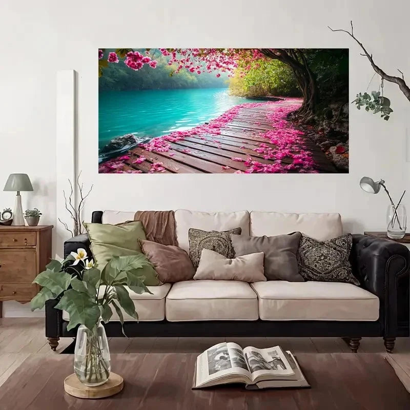 Cherry Blossom Pathway Wall Art Canvas Office Home Room Framed 80x45cm
