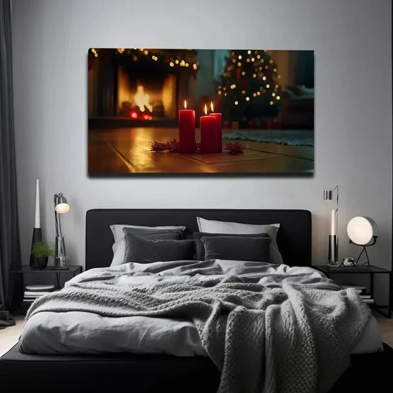 Features Three Lit Décor Red Wall Art Canvas Office Home Room Framed 120x60cm