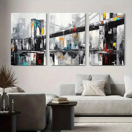 3pcs Brooklyn Bridge Modern Abstract Cityscape Metal Print Ready to Hang Art