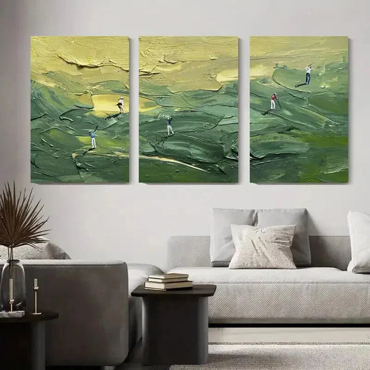 3pcs Golf Course Abstract Greenery & Player Metal Print Ready to Hang Art
