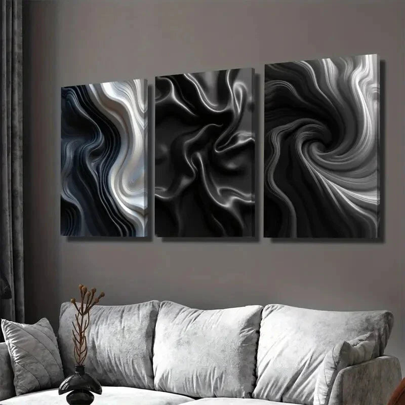 3pcs Modern Abstract Black and White Stylish Wall Art Set Canvas Framed 40x60cm - High Quality Print 100% Australian Made Wall Canvas Ready to Hang
