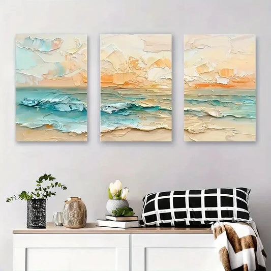 3pcs Oceanic Landscape Beach Waves Metal Print Ready to Hang Art