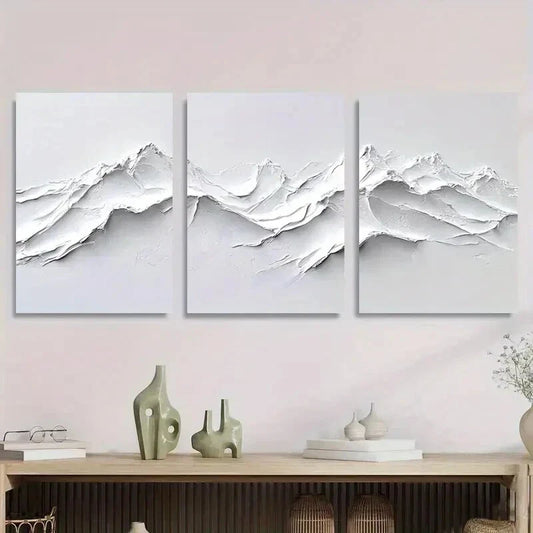 3pcs Abstract Snow Mountain Minimalist Winter Metal Print Ready to Hang Art
