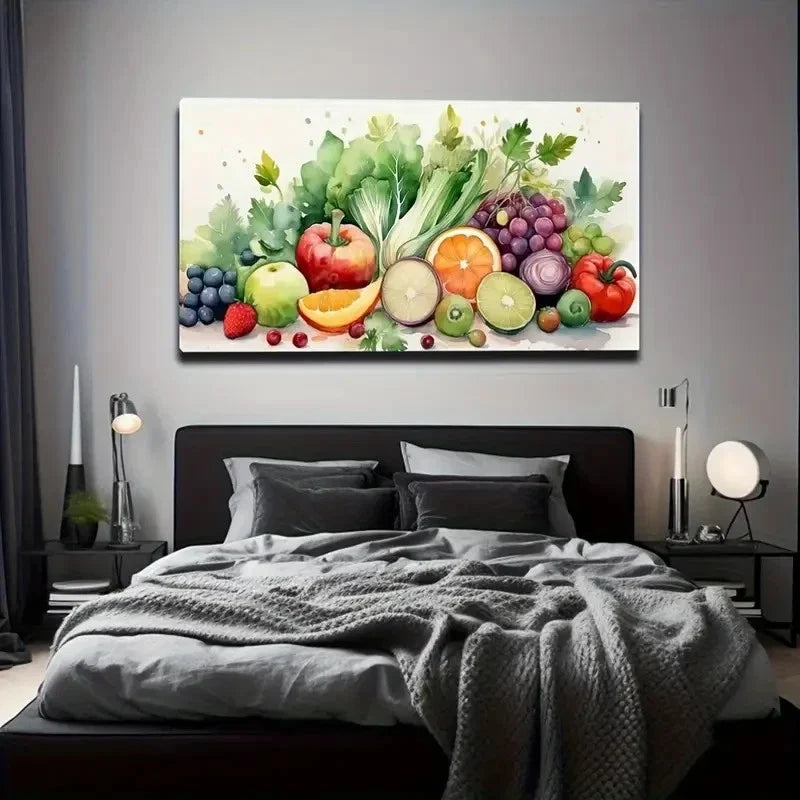 Vibrant Fruits And Vegetables Wall Art Canvas Office Home Room Framed 80x45cm