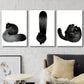 3pcs Black & White Feline Fluffy Black Cat Decor Wall Art Set Canvas Framed 40x60cm - High Quality Print 100% Australian Made Wall Canvas Ready to Hang