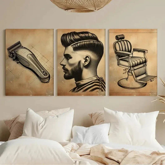 3pcs Vintage Barber Printing Men's Hairdresser Metal Print Ready to Hang Art