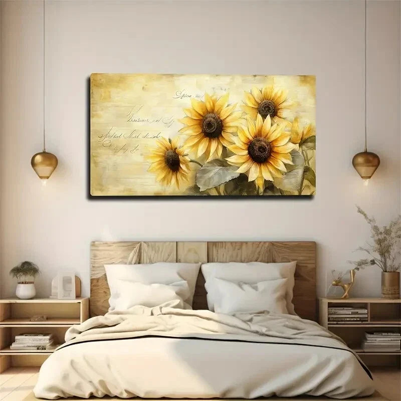 Bright Yellow Blooming Flowers Wall Art Canvas Office Home Room Framed 80x45cm