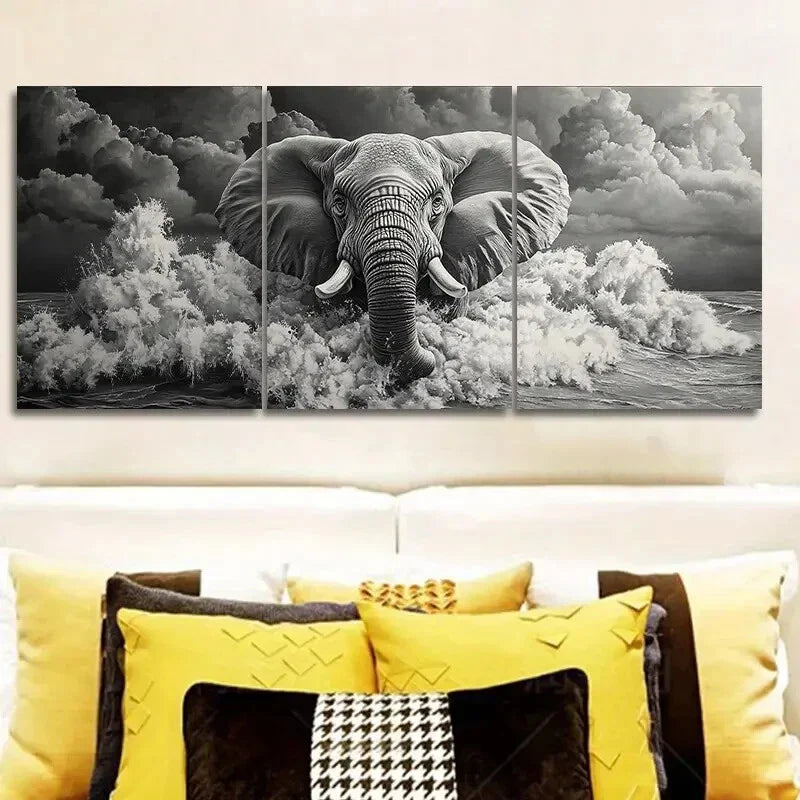 3pcs The elephant in the cloud Metal Print Ready to Hang Art