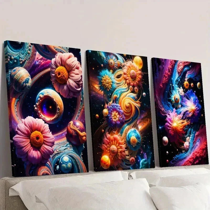 3pcs Vortex and Flower Abstract Illustration Wall Art Set Canvas Framed 40x60cm - High Quality Print 100% Australian Made Wall Canvas Ready to Hang