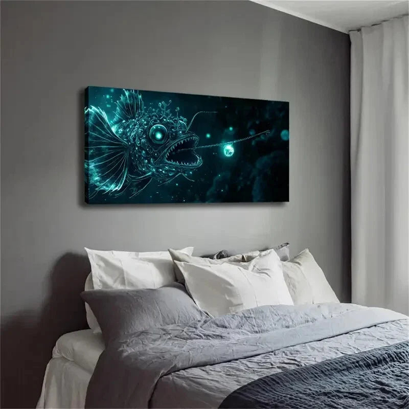 Deep-Sea Fish With A Big Mouth Wall Art Canvas Office Home Room Framed 120x60cm