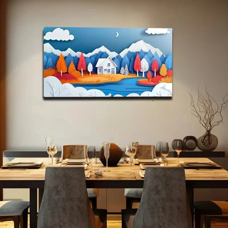 Vibrant Mountain Landscape Tree Wall Art Canvas Office Home Room Framed 120x60cm