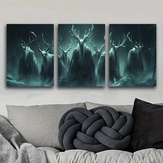 3pcs Antler Devil Painting Luxurious Metal Print Ready to Hang Art
