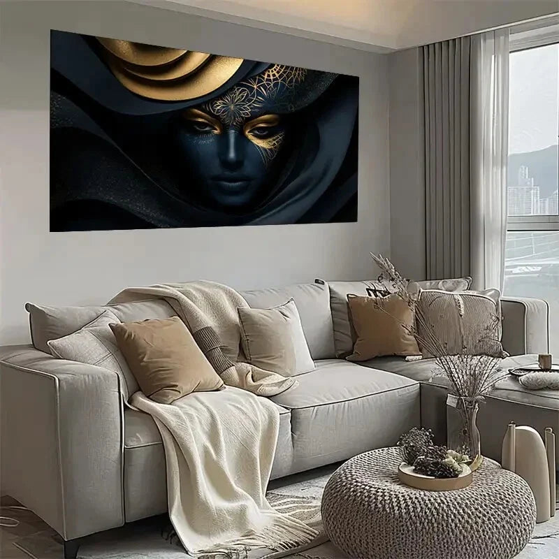 Abstract Mysterious Woman Gold Wall Art wall canvas office home room framed 120x60cm