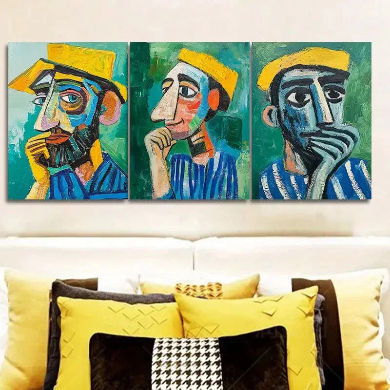 3pcs Abstract Man Portrait Waterproof Perfect Wall Art Set Canvas Framed 40x60cm - High Quality Print 100% Australian Made Wall Canvas Ready to Hang
