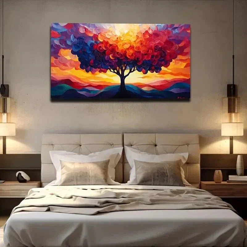 Sunset Abstract Tree Vibrant Wall A rt Canvas Office Home Room Framed 120x60cm