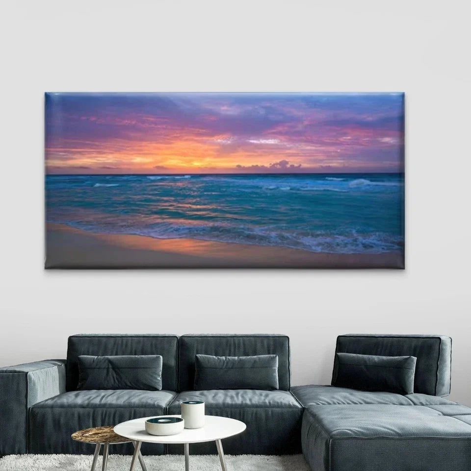 Seaside Beach Sunset Scene Wall Art Canvas Office Home Room Framed 80x45cm