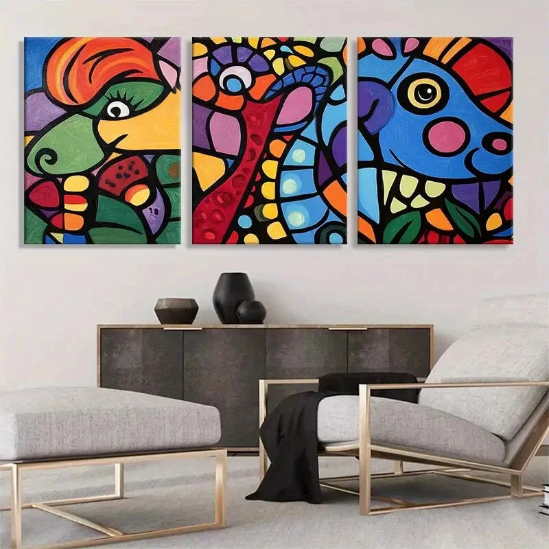 3pcs Colorful Abstract Animal Patterns Perfect Wall Art Set Canvas Framed 40x60cm - High Quality Print 100% Australian Made Wall Canvas Ready to Hang