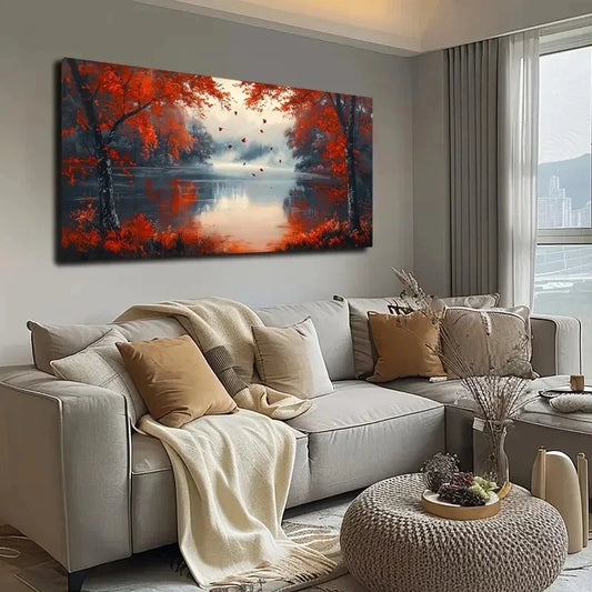 Vibrant Autumn Forest Wall Art canvas office home room framed 120x60cm