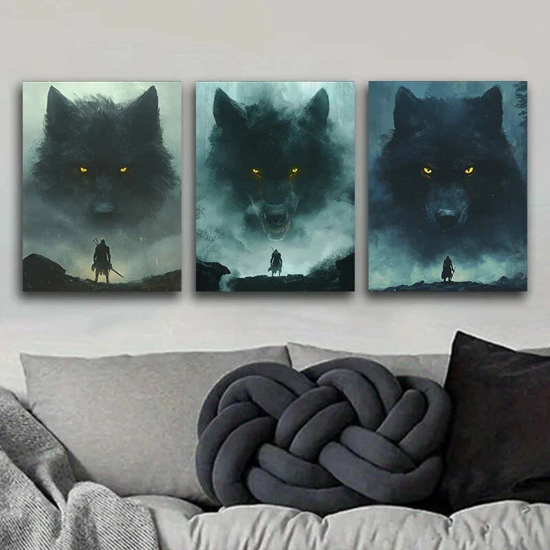3pcs Wolf Sky Luxurious Painting Metal Print Ready to Hang Art