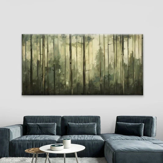 Misty Forest Trees Landscape Wall Art Canvas Office Home Room Framed 80x45cm