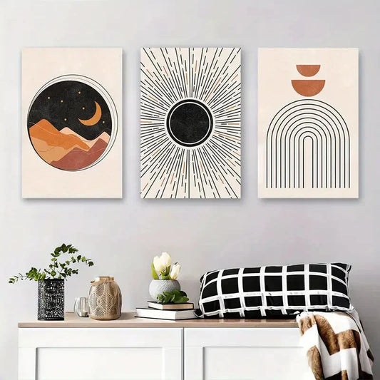 3pcs Moon, Sun, and Rainbow Design Modern Metal Print Ready to Hang Art