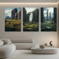 3pcs Ruins Black Stones Buildings Metal Print Ready to Hang Art