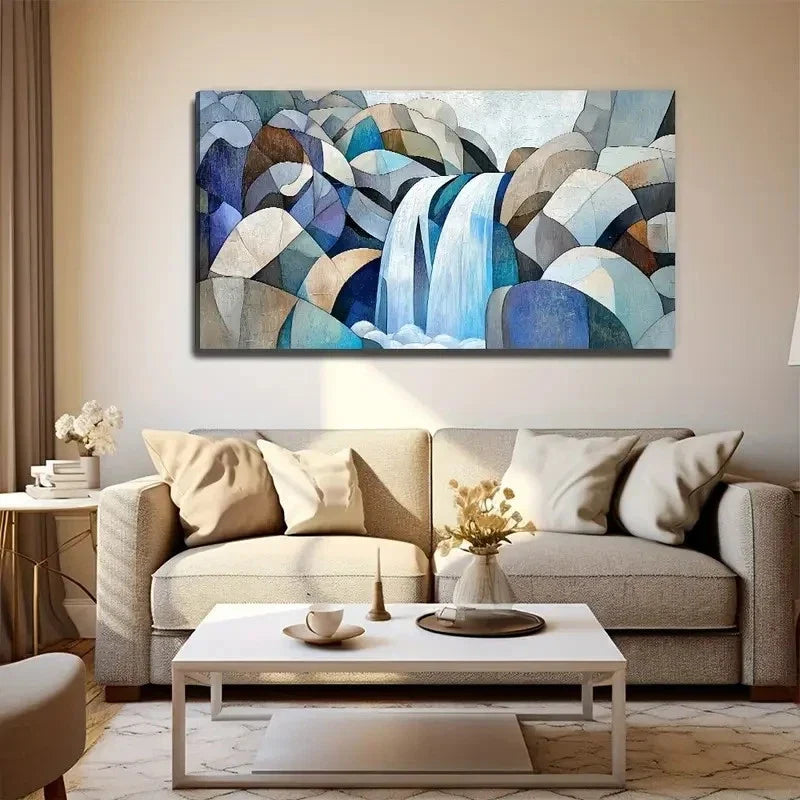 Cubism Style Waterfall Wall Art Canvas Office Home Room Framed 120x60cm