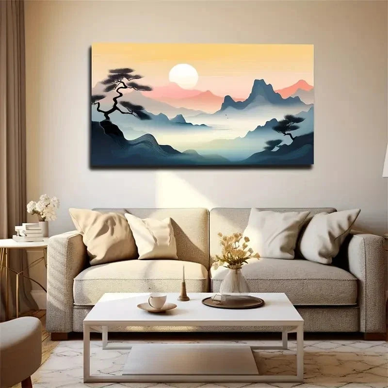 Serene Mountain Landscape Wall Art Canvas Office Home Room Framed 120x60cm