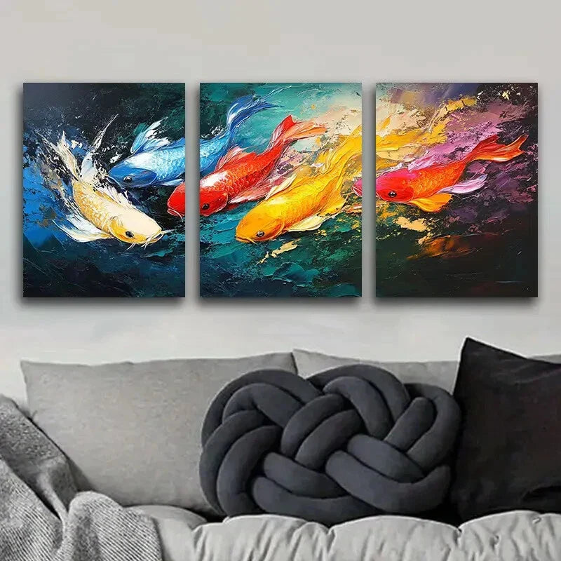 3pcs Colorful Ocean Fish Nature Perfect Wall Art Set Canvas Framed 40x60cm - High Quality Print 100% Australian Made Wall Canvas Ready to Hang