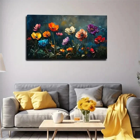 Vibrant Poppy Flower Garden Wall Art Canvas Office Home Room Framed 120x60cm