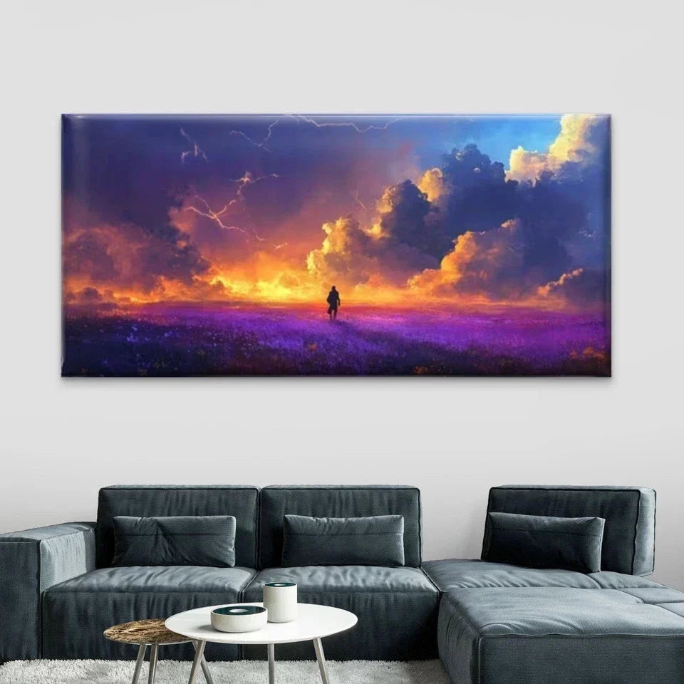Clouds & Figure Sky & Storm Wall Art Canvas Office Home Room Framed 80x45cm